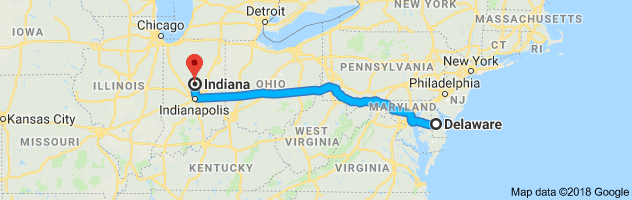 Delaware to Indiana Auto Transport Route
