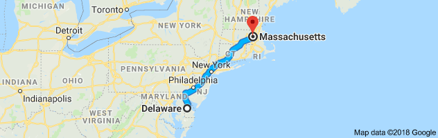 Delaware to Massachusetts Auto Transport Route