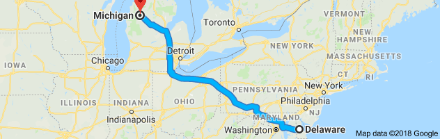Delaware to Michigan Auto Transport Route