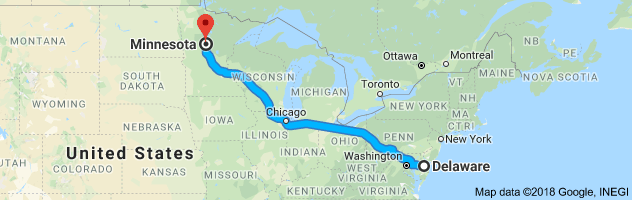Delaware to Minnesota Auto Transport Route