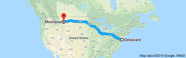 Delaware to Montana Auto Transport Route