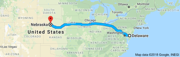 Delaware to Nebraska Auto Transport Route