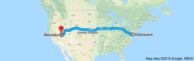 Delaware to Nevada Auto Transport Route