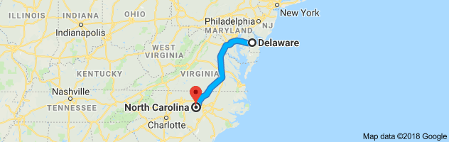 Delaware to North Carolina Auto Transport Route