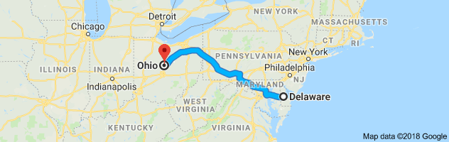 Delaware to Ohio Auto Transport Route
