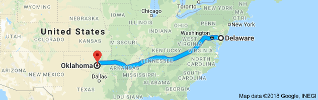 Delaware to Oklahoma Auto Transport Route