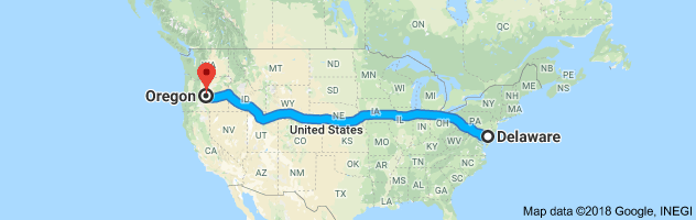Delaware to Oregon Auto Transport Route