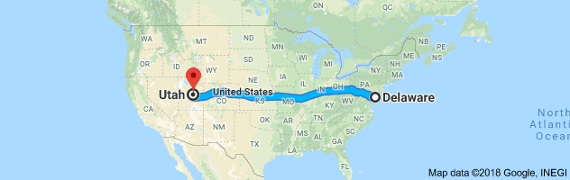 Delaware to Utah Auto Transport Route