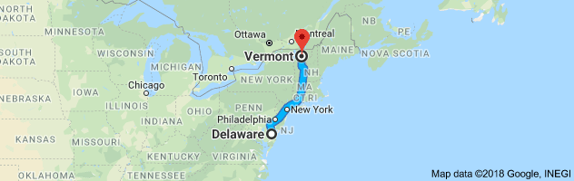 Delaware to Vermont Auto Transport Route