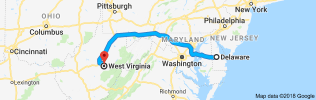 Delaware to West Virginia Auto Transport Route