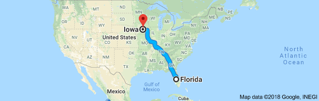Florida to Iowa Auto Transport Route