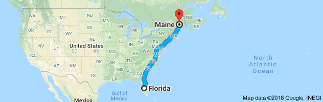Florida to Maine Auto Transport Route