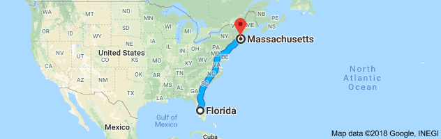 Florida to Massachusetts Auto Transport Route