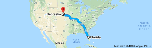 Florida to Nebraska Auto Transport Route