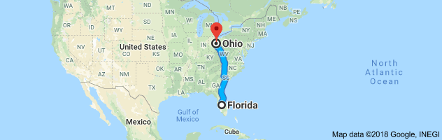 Florida to Ohio Auto Transport Route