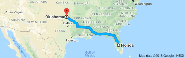 Florida to Oklahoma Auto Transport Route
