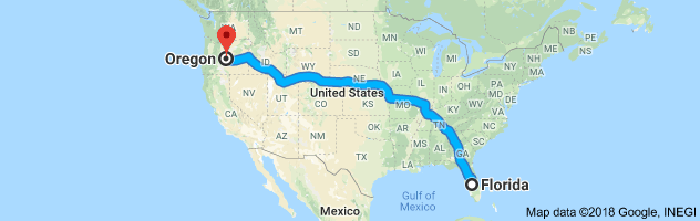 Florida to Oregon Auto Transport Route