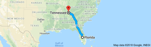Florida to Tennessee Auto Transport Route