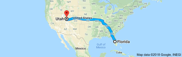 Florida to Utah Auto Transport Route