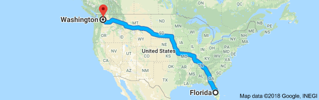 Florida to Washington Auto Transport Route