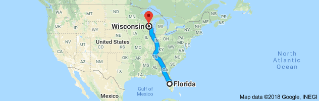 Florida to Wisconsin Auto Transport Route