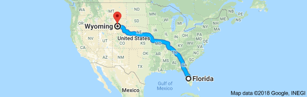 Florida to Wyoming Auto Transport Route