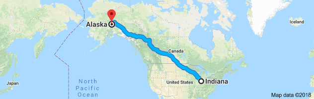 Indiana to Alaska Auto Transport Route
