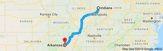 Indiana to Arkansas Auto Transport Route