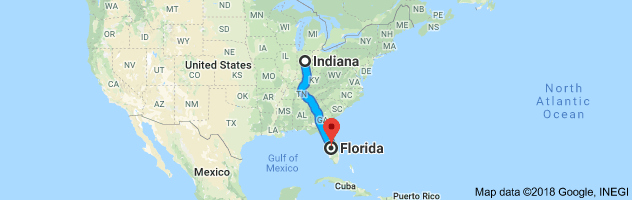 Indiana to Florida Auto Transport Route