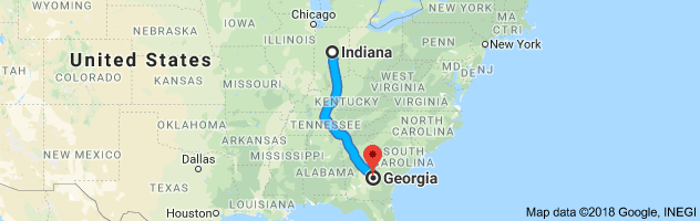 Indiana to Georgia Auto Transport Route