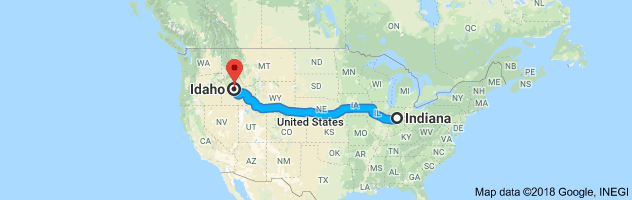 Indiana to Idaho Auto Transport Route