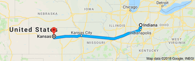 Indiana to Kansas Auto Transport Route