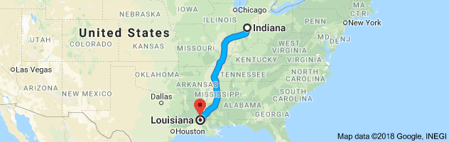 Indiana to Louisiana Auto Transport Route