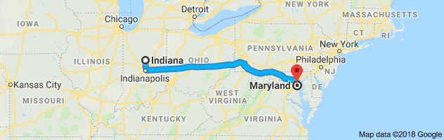 Indiana to Maryland Auto Transport Route