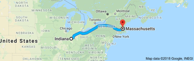 Indiana to Massachusetts Auto Transport Route