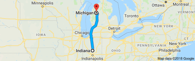 Indiana to Michigan Auto Transport Route