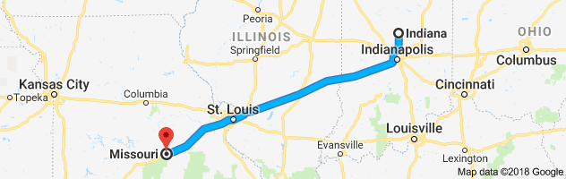 Indiana to Missouri Auto Transport Route