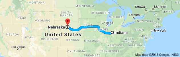 Indiana to Nebraska Auto Transport Route
