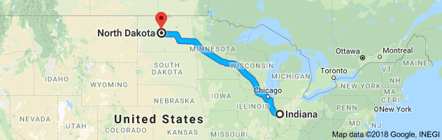 Indiana to North Dakota Auto Transport Route
