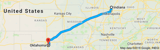 Indiana to Oklahoma Auto Transport Route