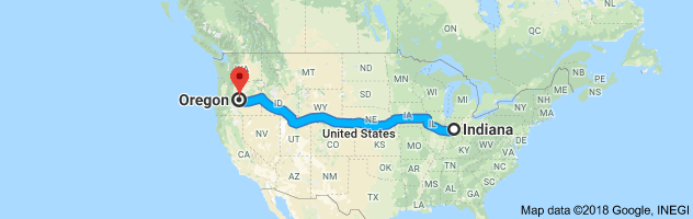 Indiana to Oregon Auto Transport Route