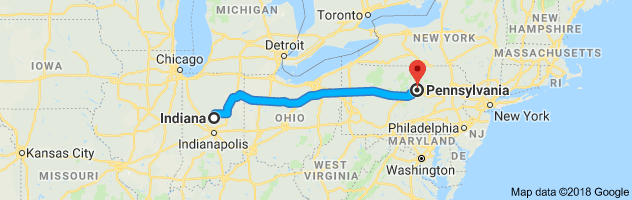 Indiana to Pennsylvania Auto Transport Route