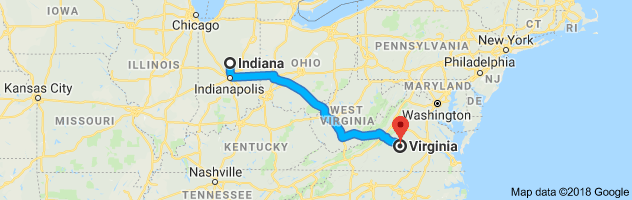 Indiana to Virginia Auto Transport Route