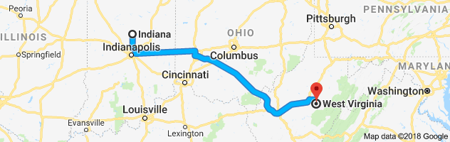 Indiana to West Virginia Auto Transport Route