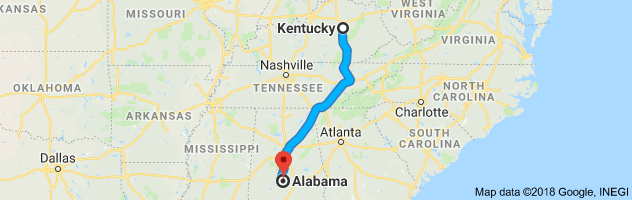 Kentucky to Alabama Auto Transport Route