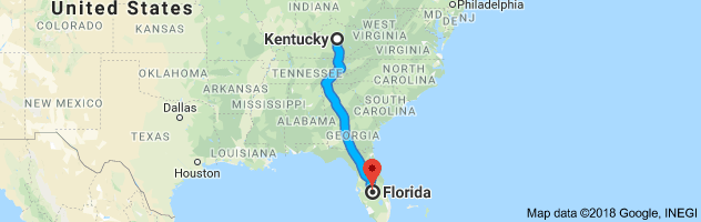 Kentucky to Florida Auto Transport Route