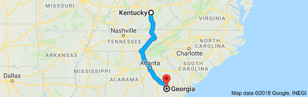 Kentucky to Georgia Auto Transport Route