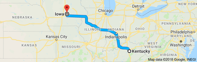 Kentucky to Iowa Auto Transport Route