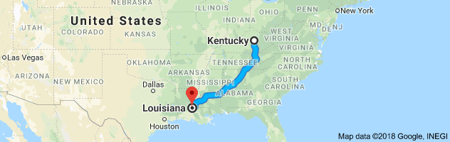 Kentucky to Louisiana Auto Transport Route