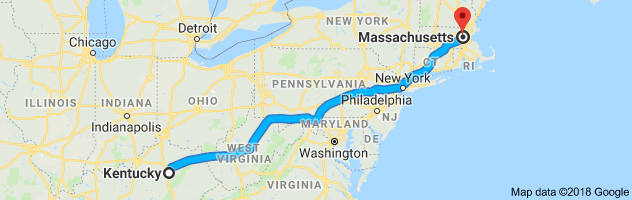 Kentucky to Massachusetts Auto Transport Route